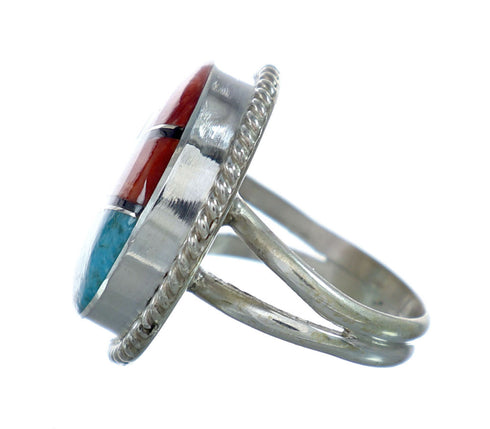 Native American Sterling Silver Multicolor Inlay Ring Size 6-3/4 NN20657